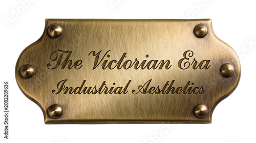 Quadro su tela Antique brass plaque engraved with elegant script text and riveted edges rendere