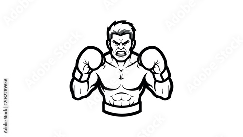 Action Sports Mascot Illustration Featuring an Aggressive Boxer in Frontal View