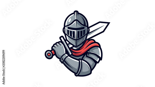 A Valiant Medieval Knight Holding a Sharp Sword Illustration for A-27 Mascot Concept