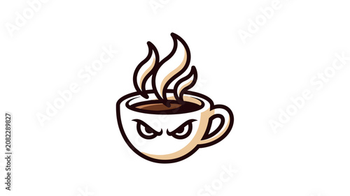 An Angry Coffee Cup Mascot Illustration for a-35 Themed Cafe Branding Graphics