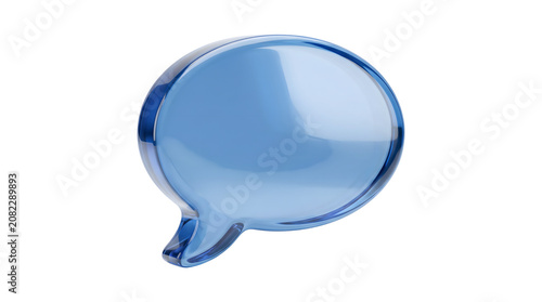 Glossy blue speech bubble icon with a glass like finish rendered as a 3D PNG on transparent background