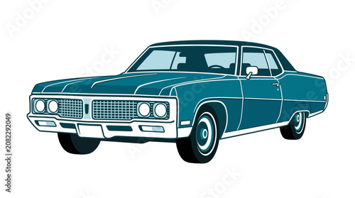 Vintage Teal Sedan Car Illustration, Classic Automobile Art, Retro Vehicle Design