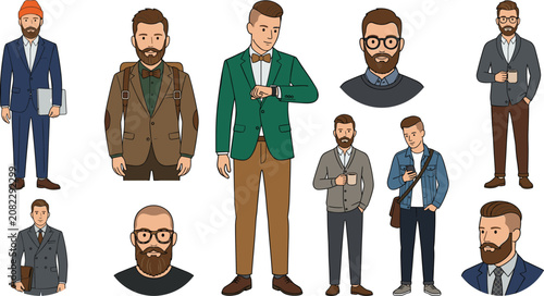 Fotografie Male Fashion Icon Vector Illustration Featuring Suits, Blazers, Sweaters, Jacket