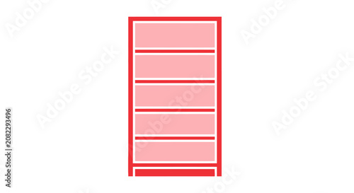 Simple Red Bookshelf with Pink Shelves on White Background, Minimalist Design