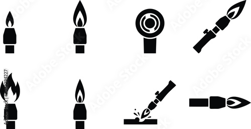 Fotografi Industrial Gas Blowtorch and Welding Flame Vector Icon Set for Metalwork Manuals