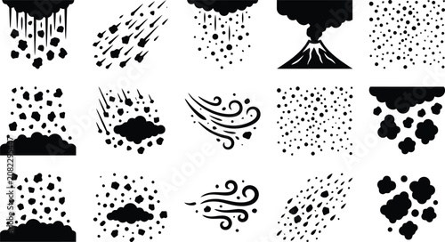 Fotografie Natural Disaster Weather Phenomena Icon Set Representing Ash Rain, Volcanic Erup