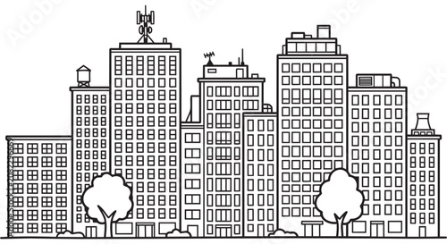 City Skyline Line Art Vector Urban Design
