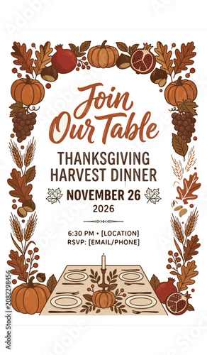 Thanksgiving Harvest Dinner Invitation 
Card — Terracotta Cream Forest Brown 
Rustic Elegant Autumn Table Design 2026