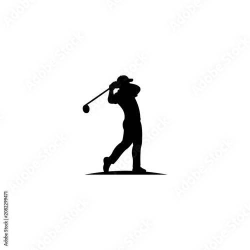 Golf Player Silhouette Swing Isolated on White Background Vector Illustration