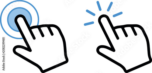 Vector Illustration Two hand cursor icons with clicking gesture and action effect isolated on transparent background vector design elements.