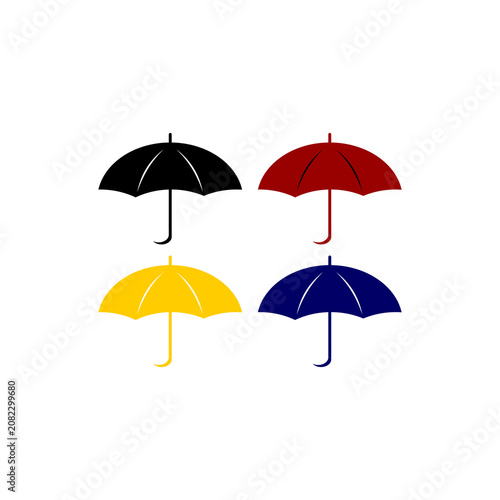 Colorful Umbrella Set Isolated on White Background Flat Vector Illustration