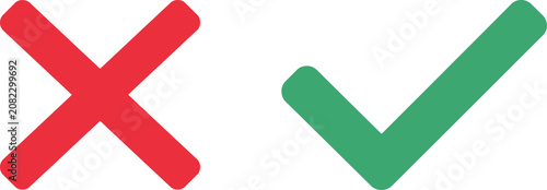 Vector Illustration Red 'x' mark and green check mark icon set. symbols for incorrect, false, deny, correct, true, or approve.