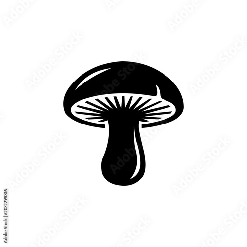 Mushroom Icon Silhouette Isolated on White Background, Black Mushroom Symbol, Simple Vector Illustration
