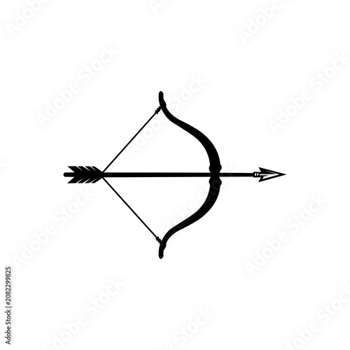 Bow and Arrow Icon Silhouette Isolated on White Background, Archery Symbol, Black Vector Illustration