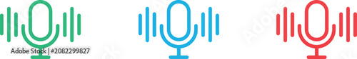 Vector Illustration Voice microphone icon set with sound waves. sound recording, podcast, radio, or audio content. modern user interface elements.