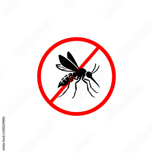 No Mosquito Sign Icon Isolated on White Background, Mosquito Prohibition Symbol, Stop Mosquito Vector