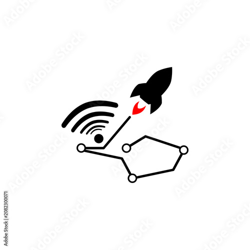 AI Startup Launch Icon with Wireless Signal and Network Connection, Minimal Flat Vector Illustration