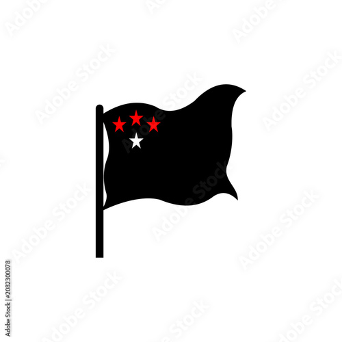 Black Flag Icon with Red and White Stars, Minimal Flat Vector Illustration Isolated on White Background