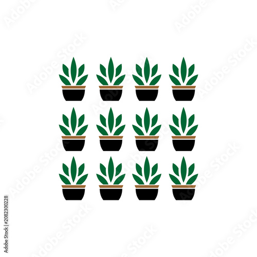 Set of Potted Houseplants Icons Vector Collection Isolated on White Background