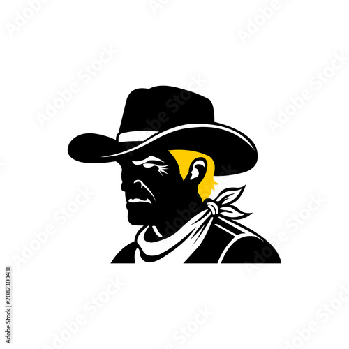 Cowboy Portrait Silhouette with Yellow Ear Tag Western Ranch Vector Illustration