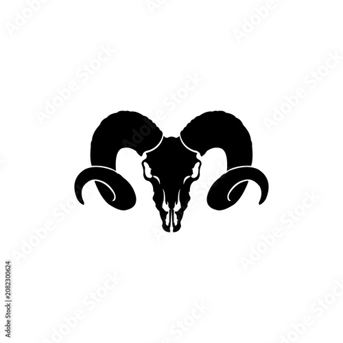 Minimalist Ram Skull Silhouette with Curved Horns Black Vector Icon