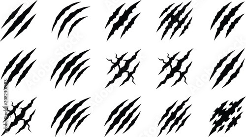 Tableau sur toile Horror Claw Scratch Marks Collection with Grunge Slash Vector Design Elements
