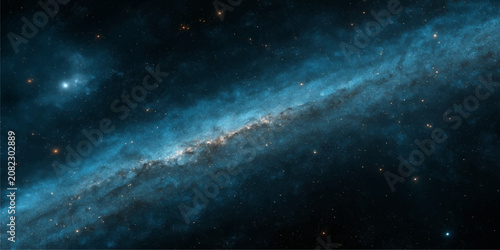 Tableau sur toile Abstract Deep Space Background with Blue Nebula Clouds Starry Galaxy Universe Ni