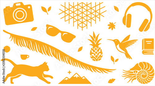 Canvastavla Vibrant yellow vector icon assortment capturing summer adventures, tropical natu