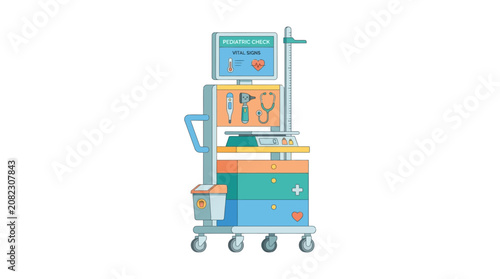 Schilderij op canvas Pediatric Medical Cart with Vital Signs Monitor and Instruments