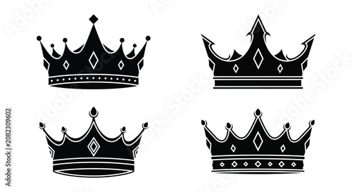 Bild auf Leinwand Four Black Crown Silhouettes With Decorative Elements Silhouette