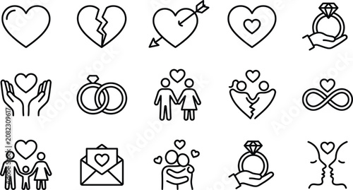 Fotografie Black line icons of love and relationships