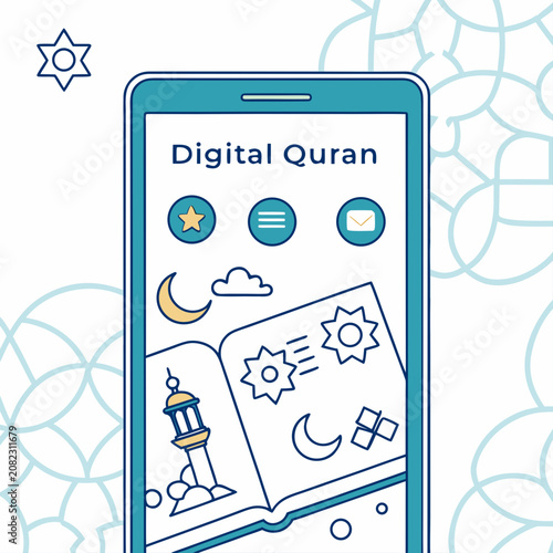 Digital quran mobile application screen design with smartphone interface religion technology