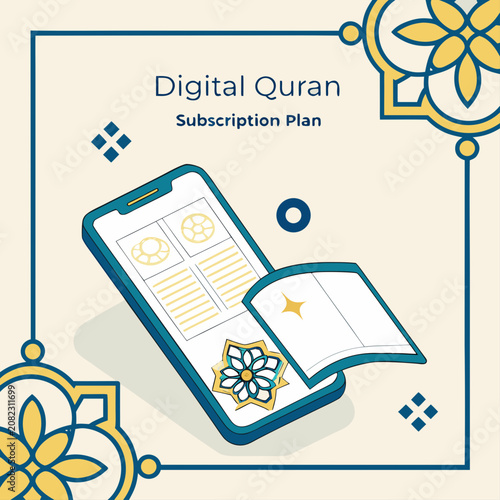 Digital quran subscription plan interface with subscription smartphone interface religion