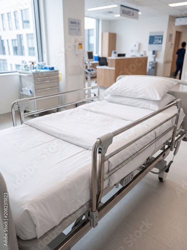 Empty Hospital Bed in Modern Patient Room with Medical Equipment and Healthcare Facility Interior