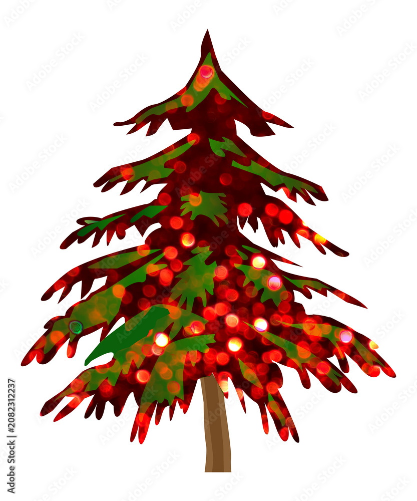 Obraz premium Sparkling christmas tree with glowing lights isolated on transparent background
