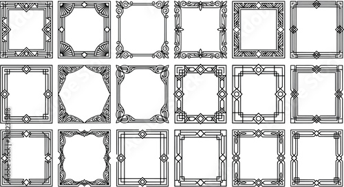 Obraz na plátně Set of decorative square frames in art deco and vintage style isolated on white