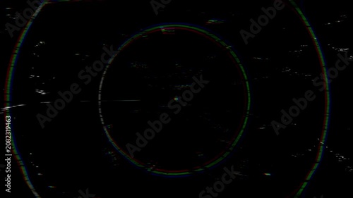 abstract digital glitch loop with bad signal vhs overlay and circular distortion