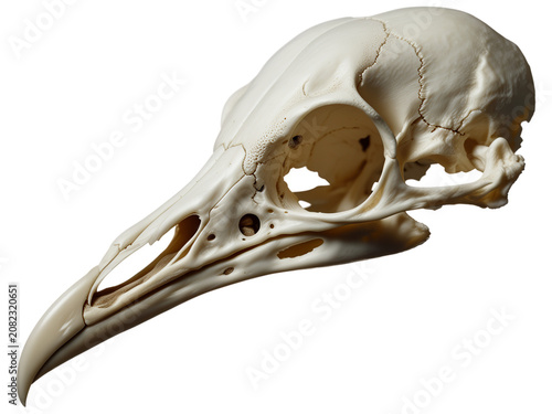 Side View of a Bird Skull Isolated on White Background for Biological Study and Anatomy Reference