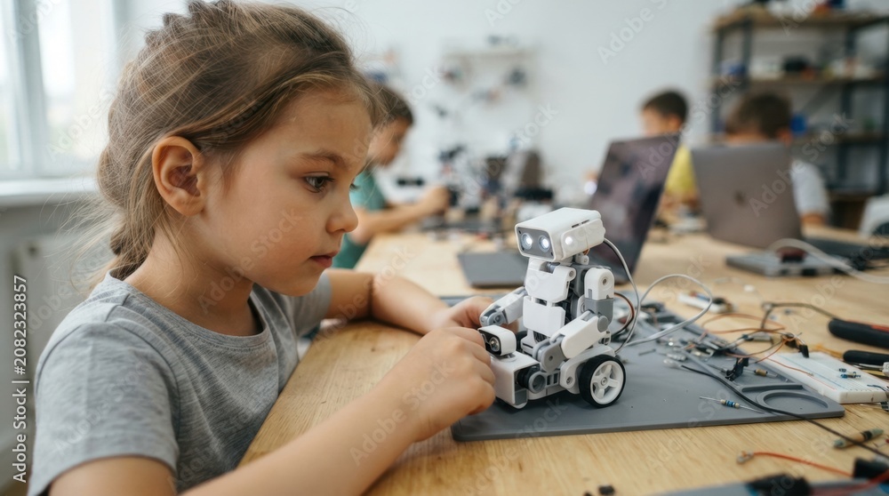 Obraz premium Child sitting at robotics table