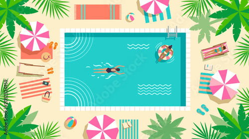 People enjoy a summersale by the pool outdoors