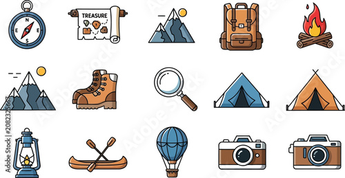 Valokuva Camping and hiking icons set