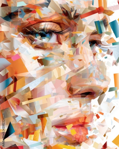 Abstract colorful fragmented face eye closeup mosaic detail for design, poster, background