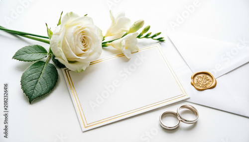 flat lay, a wedding invitation card 