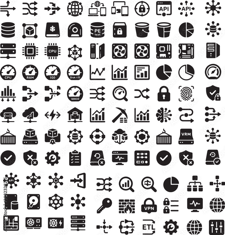 Fototapeta premium Complete Data Infrastructure and Cloud Analytics 115 Master Icon Library (Adobe Illustrator Artwork)