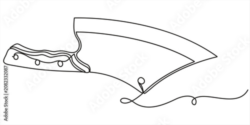 Fotografie continuous one line art drawing of meat cleaver,  minimalist design isolated, in outline vector illustration