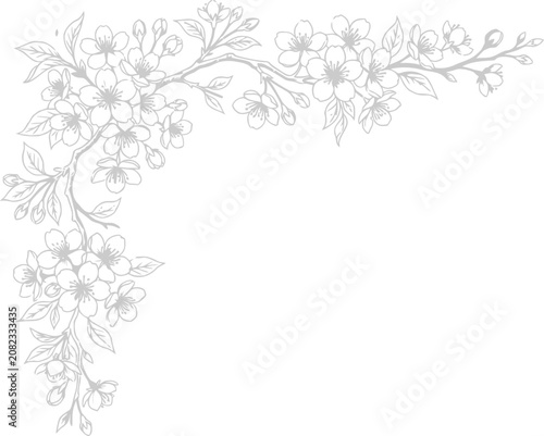 Elegant Cherry Blossom Corner Border Hand Drawn Floral Vector for Wedding Invitations, Greeting Cards & Spring Stationery Designs (EPS)