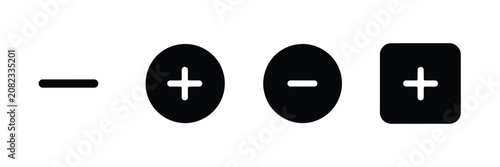 Tableau sur toile Plus and minus icons featuring circle and square styles for user interface contr