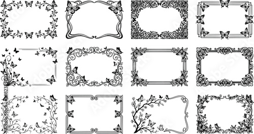 Foto Collection of ornate rectangular frames with butterfly and floral motifs, vintag