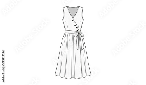 Luxury White Dress with Black Button Detail PNG Fashion Clothing Illustration