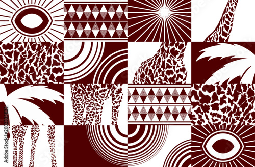 Vector illustration in postmodern style. Background, cover layout, and poster in African style.